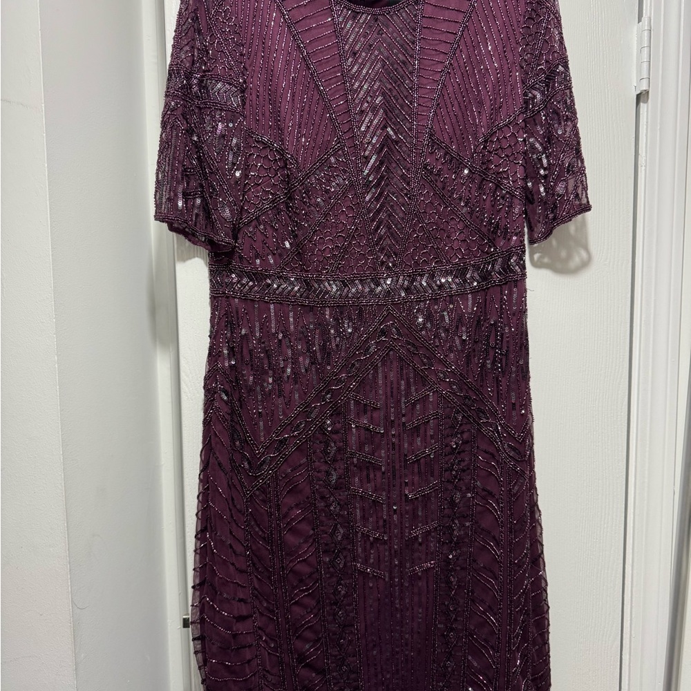 Adrianna Papell Deep Purple Beaded Midi Dress